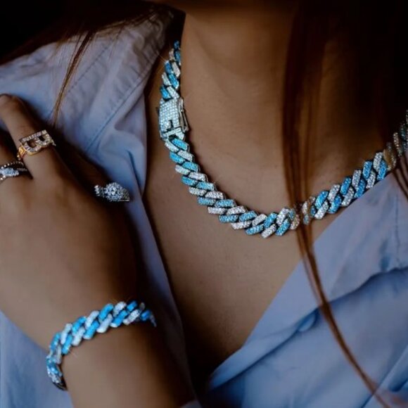 Miami Ice Cuban Chain 16" ROSE gold necklace with crystals - Picture 4 of 4